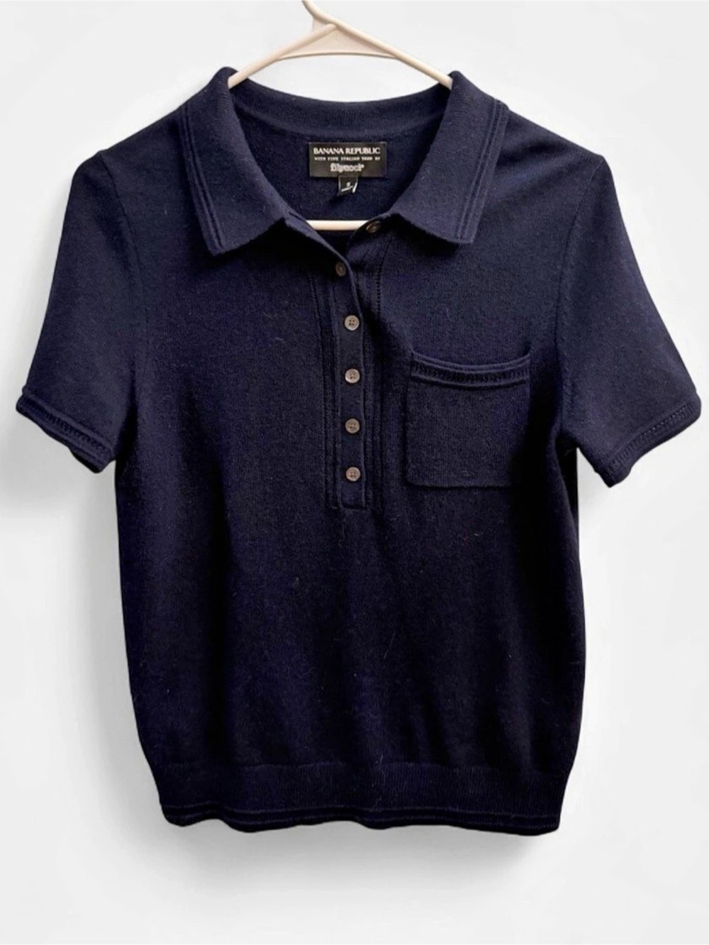 Banana Republic Merino Wool Cashmere Navy Polo Sweater Size S